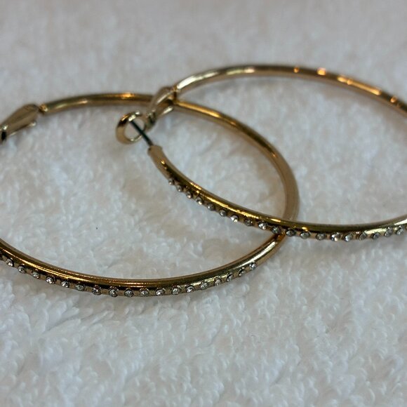 Gold Plated Cubic Zirconia Hoop Earrings Jewelry - Picture 2 of 6